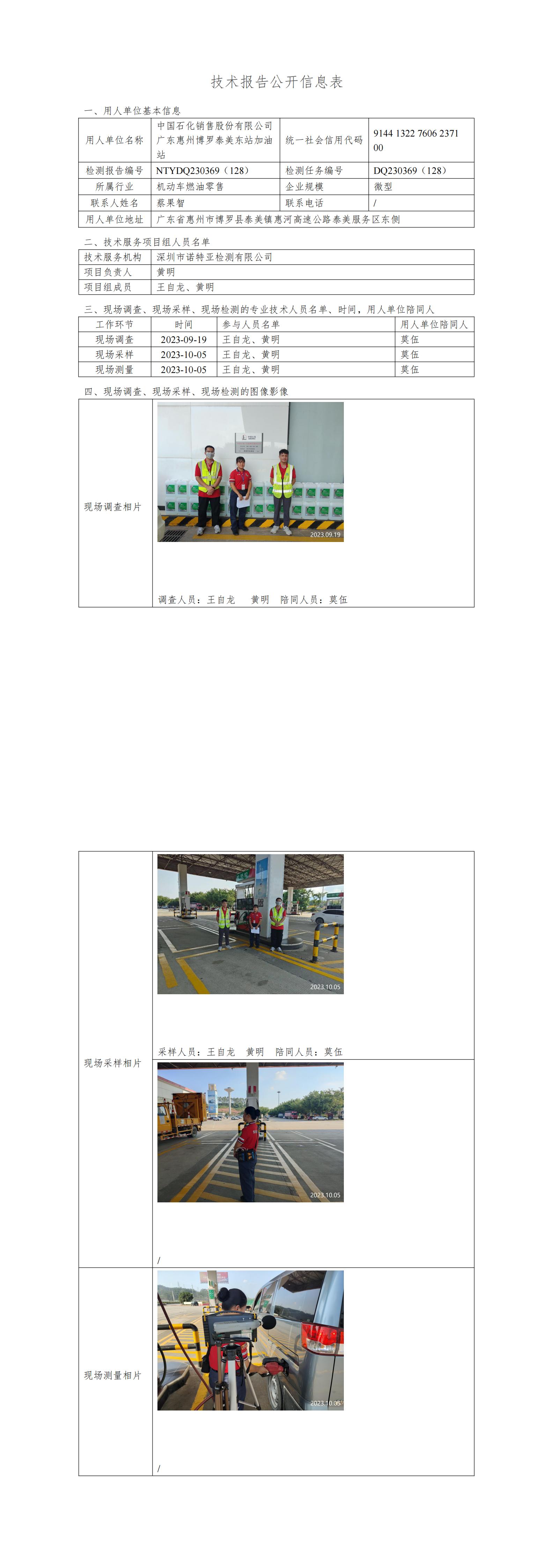 NTYDQ230369（128）中國(guó)石化銷售股份有限公司廣東惠州博羅泰美東加油站