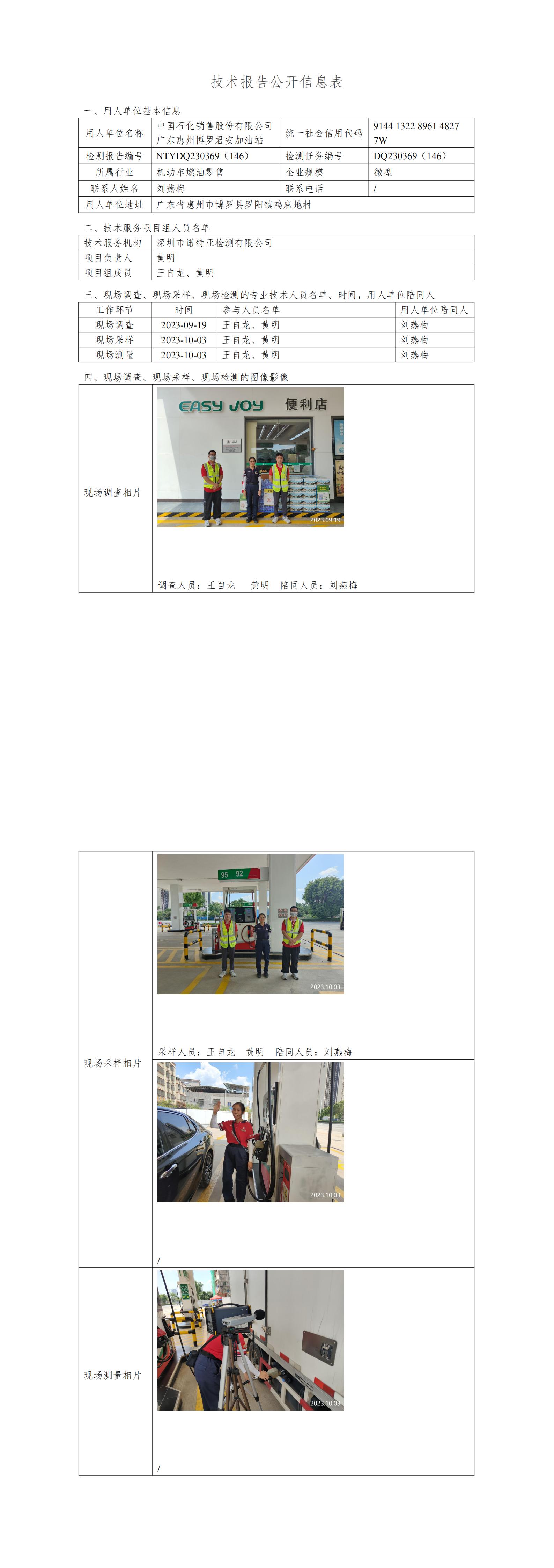 NTYDQ230369（146）中國石化銷售股份有限公司廣東惠州博羅君安加油站